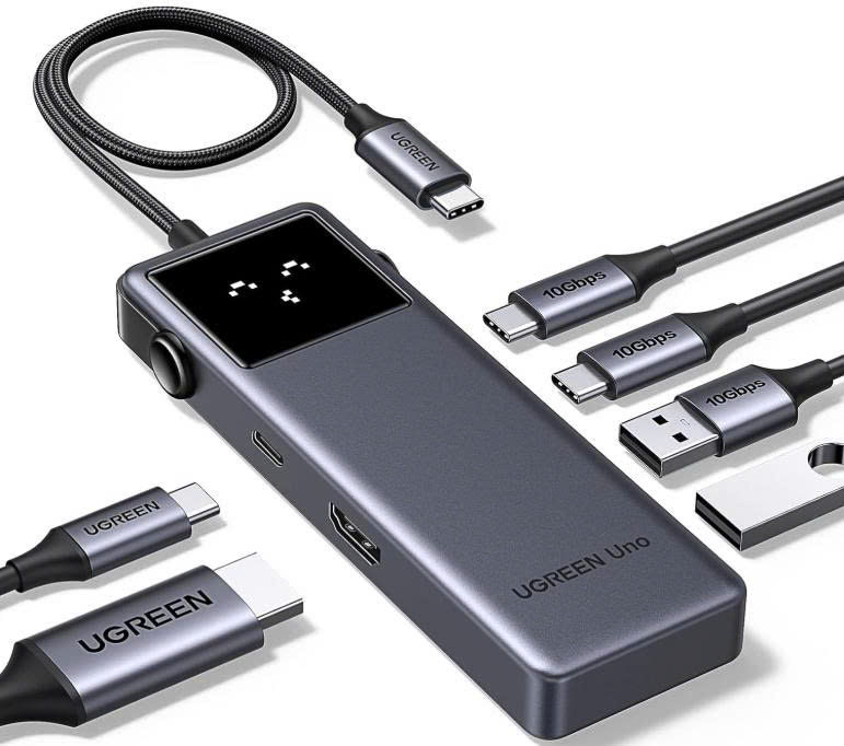 Bộ chuyển đổi 6 trong 1 USB-C sang USB-C PD+2*USB 3.2+2*USB-C 3.2+HDMI Groovy Robot Uno Ugreen 35998 CD361
